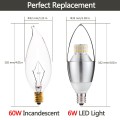 6-Watt Dimmable Warm White 2700K LED Chandelier Bulb,60-Watt Incandescent Bulb Equivalent,E12 Candelabra Base,550 Lumens LED Lights,Torpedo Shape